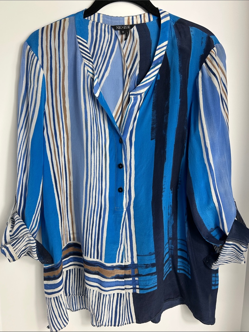 Nic + Zoe Women’s Size Medium Silk Blend Art Deco Pattern Lightweight Blouse